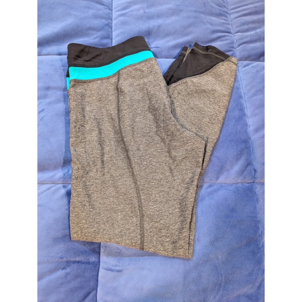 Lululemon Inspire Tight II Leggings Womens 8 Gray Teal Zipper Pocket Mesh Crop‎